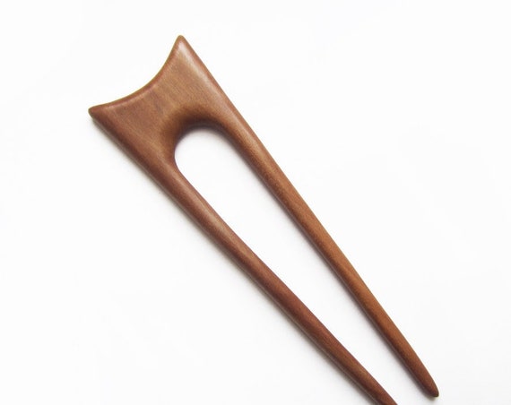 Hand Carved Plum Wood Hair Fork, Two Prong Hairstick - Etsy display picture 1