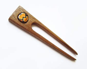 Wooden Hair Fork, hairfork, wood pin, hair stick wood, mahogany wood, cabochon