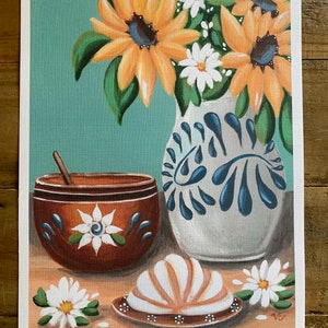 Impresión artística de jarrón de flores de Talavera de 7 x 10 pulgadas