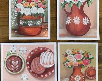 Four pack floral art print set