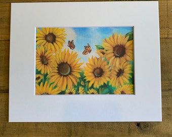 Sunflower Field Art Print (Matted)