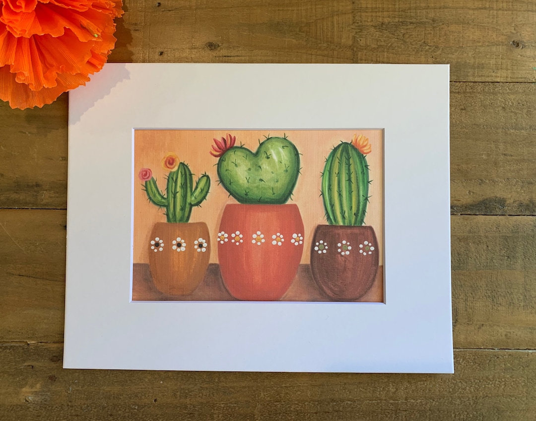 Potted Cactus Art Print (matted) - Etsy