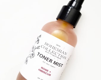 Rose + Hibiscus TONING Mist | Natural | Facial Toner | ORGANIC | With Myrrh || Calendula || Organic Skin Care