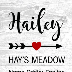 Hailey Name Meaning, Digital Download, Image Cut File, for iron-ons, mugs, prints, etc. SVG, PNG, dxf, eps, for Cricut & Silhouette