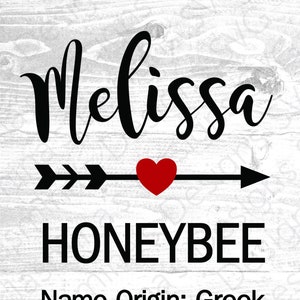 Melissa, significato del nome, download digitale, file di taglio immagine, per stirare, tazze, stampe, ecc. SVG, PNG, dxf, eps, per Cricut e silhouette