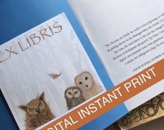Print your own Owl Bookplate Digital Download, DIY