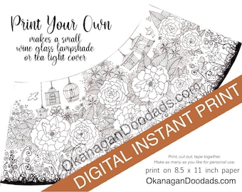 IMPRIME LA TUYA y coloréala. Pantalla floral para copa de vino.