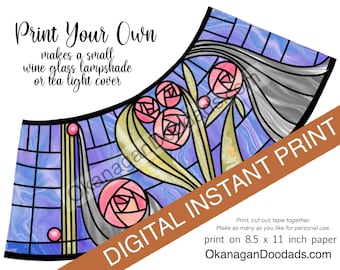 DIY Mackintosh style stained glass Lampshade for Wine Glass (printable)