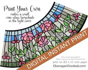 DIY Nouveau abat-jour en faux vitrail rose pour verre à vin (imprimable)