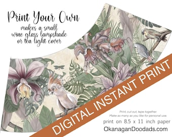 DIY Wine glass lampshade Tropical Birds (printable)