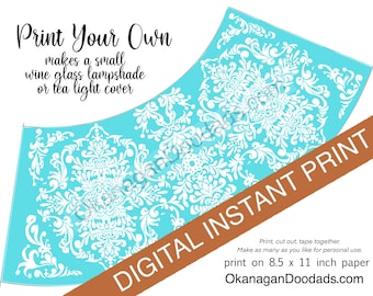 DIY. Set of 5 Lacy wine glass lampshades in five different colors  (printable)