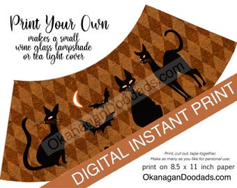 DIY  Halloween Cats MCM Wine Glass Lampshades (Digital Download)