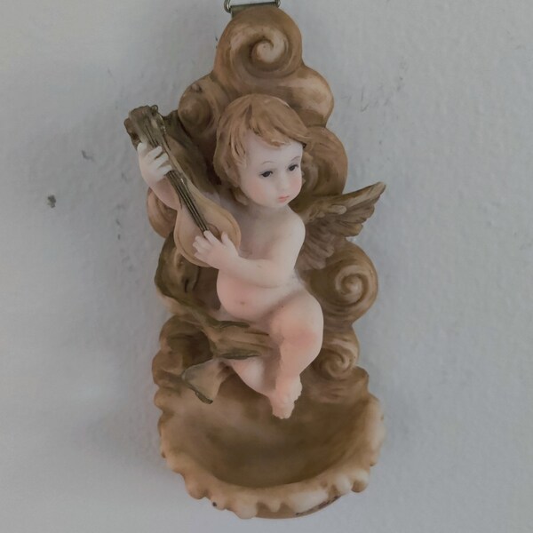 Holy water font .....vintage....faux wood