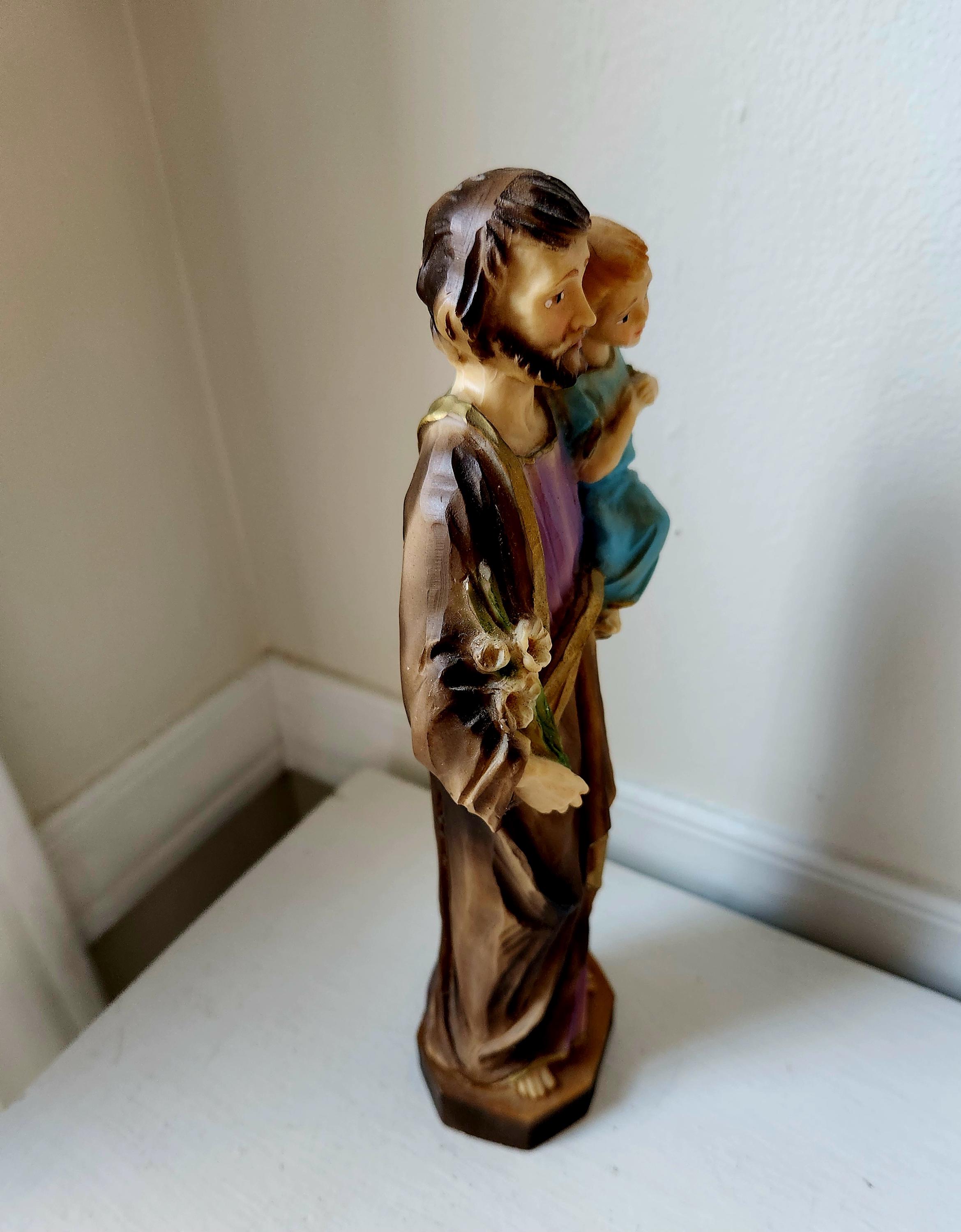 聖ヨセフとキリストの子宗教的な彫像12インチヴィンテージ