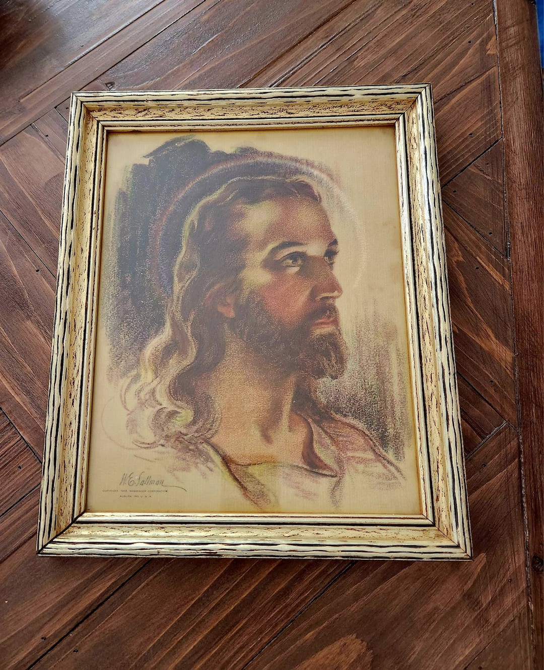 Antique Picture of Jesus... W. E. Sallman...head of Christ...framed