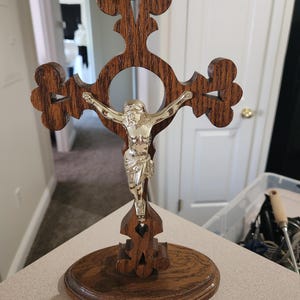 Standing crucifix....vintage....wooden cross....gold corpus....good condition