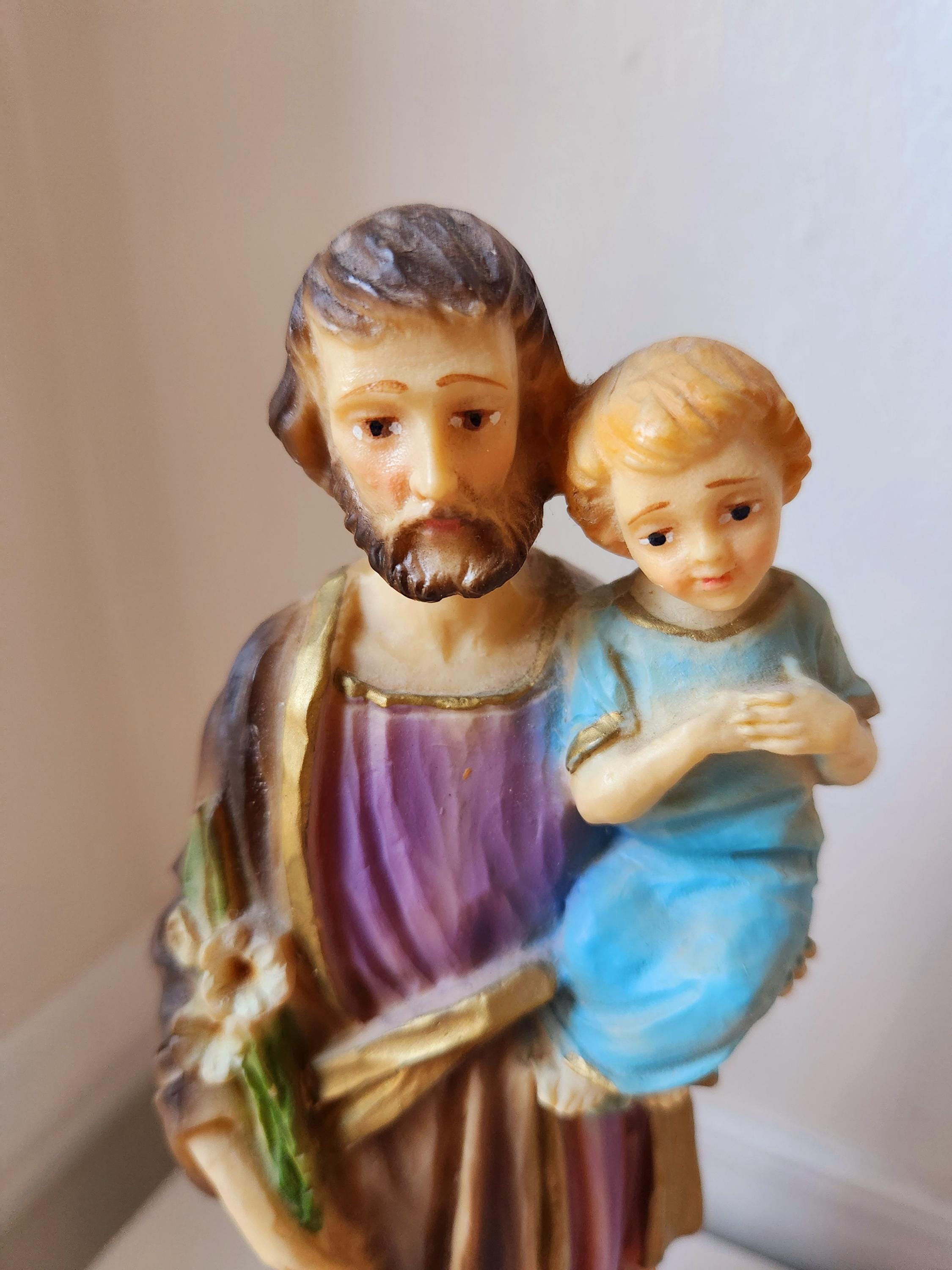 【聖父子 イエスとヨセフ 】 陶器 西洋彫刻 キリスト教美術 聖ヨセフとキリストの子宗教的な彫像12インチヴィンテージ