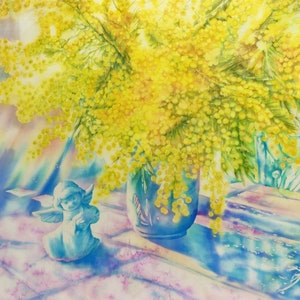Ukraine Mimosa spring silk painting jpg downloadable printable poster digital art