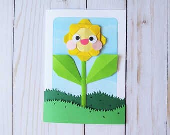 Handmade Origami Sunflower All Occasion Card, Flower Card, Birthday Card, Thank You, Kawaii, Snail Mail, Mother's Day Card