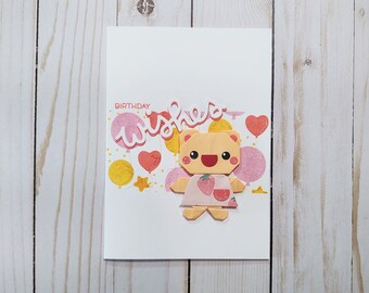 Handmade Origami Girl Bear Birthday Card