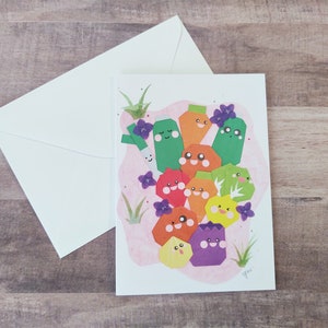 Impreso Origami Verduras Felices, Verduras Todas las Tarjetas de Ocasión, Arte Impreso, Cumpleaños, Origami Arte de pared, Lindo, Divertido, Saludo de Primavera
