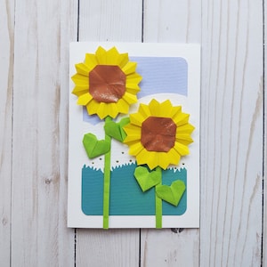 Handgemachte Origami Sonnenblumen Karte für alle Anlässe, Geburtstagskarte, Muttertagskarte, Dankeskarte, Post, Kawaii, Papierblumengeschenk