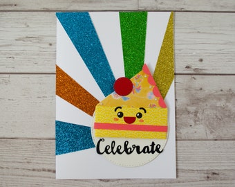 Handmade Origami Cartoon Like Piece Of Cake Birthday Greeting Card