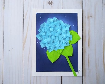 Original Art - Handmade Origami Hydrangea Flower 6"x8"  Mini Wall Art, Origami Art, Japanese Art, Origami Flower, Flower Art, Handpainted