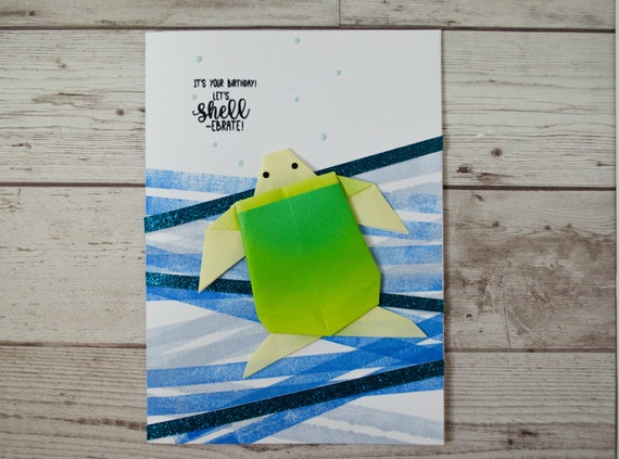 Handmade Origami Turtle Birthday Greeting Card
