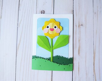 Handmade Origami Sunflower All Occasion Card, Flower Card, Birthday Card, Thank You, Kawaii, Snail Mail, Mother's Day Card