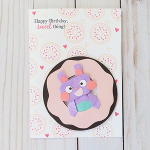 Handmade Origami Bunny/ Rabbit In A Donut Birthday Greeting  Card, Love Card, Donut Cart, Origami Rabbit, Kawaii Origami Card, Snail Mail