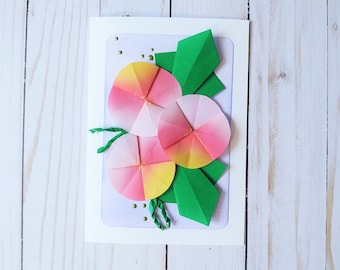 Handmade Origami Morning Glory Flower All Occasion Card, Birthday Card, Mother's Day Card, Thank You Card, Snail Mail, Kawaii, Gifts