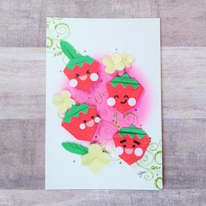 gedruckt - Origami Erdbeeren Postkarte, gedruckte Kunst, Wandkunst, Origami Wandkunst, Schnecke Mail