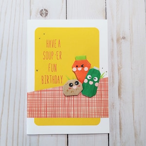 Carte de vœux d’anniversaire de légumes / légumes en origami mignon fait à la main, carte Kawaii, courrier d’escargot