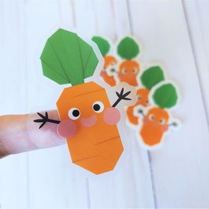 Origami Kawaii süße Karotte, japanisch, klar Vinyl, Anime, Tier Aufkleber, süße Aufkleber, asiatisch, Frühling, Tier Kreuzung, Cartoon-Aufkleber
