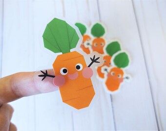 Origami Kawaii Cute Carrot, Japanese, Clear  Vinyl, Anime, Animal Sticker, Cute Sticker, Asian, Spring, Animal Crossing, Cartoon Sticker