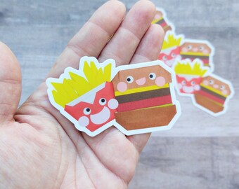 Origami  Kawaii Burger And Fries Combo, Japanese Sticker, Vinyl, Anime, Animal Crossing, Cute, Love, Planner, Journal, Cartoon Sticker