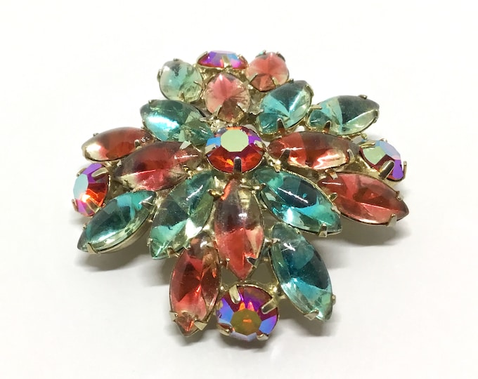 Vintage Watercolor Floral Rhinestone Brooch, Rhinestone Jewelry, Mothers Day Gift