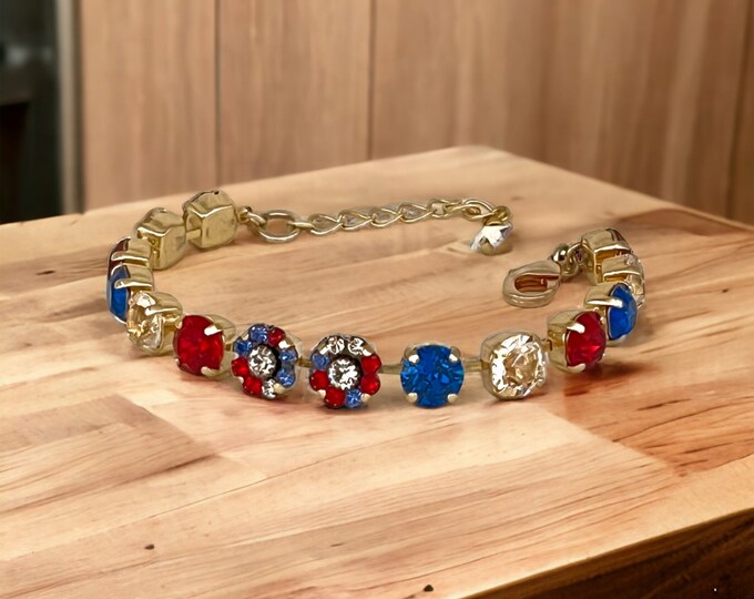 Handset Bracelet with European Crystals, Red White and Blue Colors, Super Sparkly, Holiday Deals