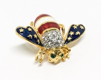 Vintage Joan Rivers USA Flag Bee Pin, Red White and Blue, Patriotic, Classic Collection, Bee Lovers