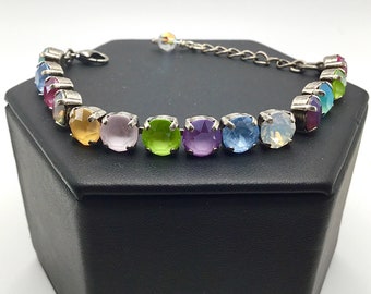 Handset Bracelet with Fourteen European Crystals, Pastel Colors, Super Sparkly