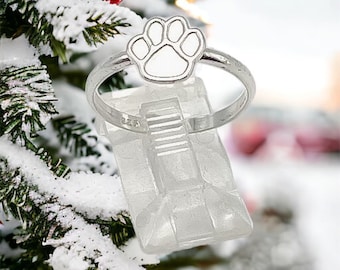 Handcrafted Dog Paw Ring, Solid Sterling Silver Band, Silver Plated Brass Paw, Dog Lovers
