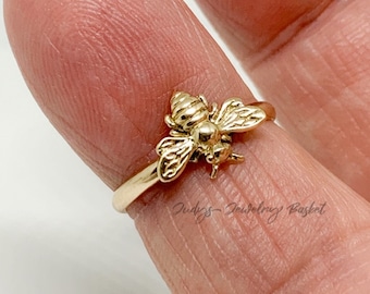 Solid Gold Honey Bee Ring, 14kt Yellow Gold, Various Sizes, Made To Order, Made in our USA studio