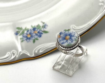 Handmade Broken China Sterling Silver Ring