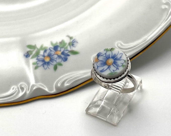 Handmade Broken China Sterling Silver Ring