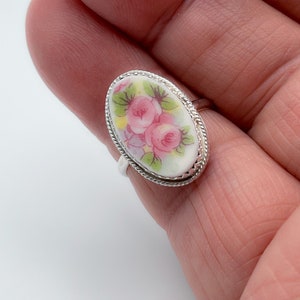 Handmade Broken China Ring from Vintage French Limoges Plate, Sterling Silver Setting, Valentine Gift image 3