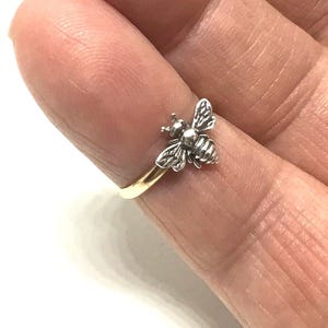 Sterling Silver Bee Ring: 14K Gold Filled Band, Handmade