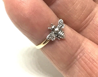 Sterling Silver Bee Ring: 14K Gold Filled Band, Handmade
