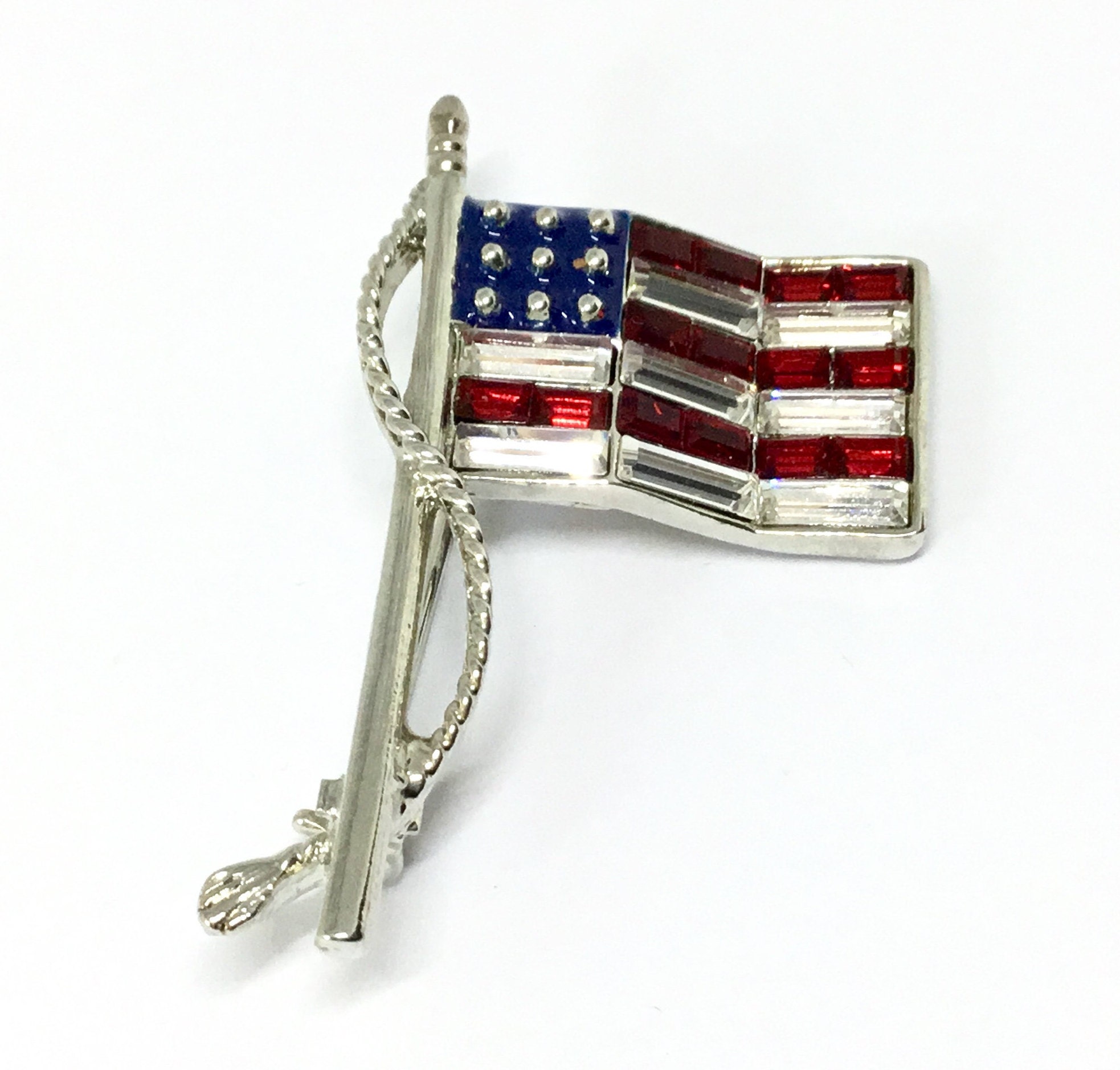 Patriotic American USA Flag Silver Tone Enamel Metal Belt Buckle