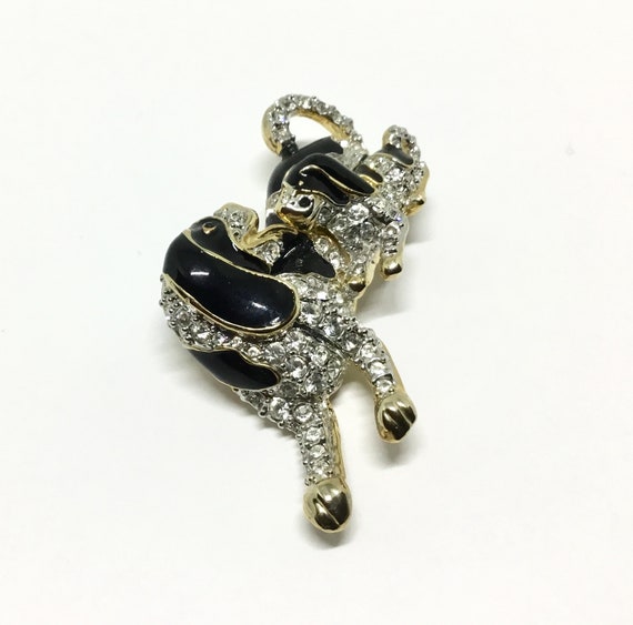 Vintage Rhinestone Dog and Puppy Brooch, Black En… - image 3